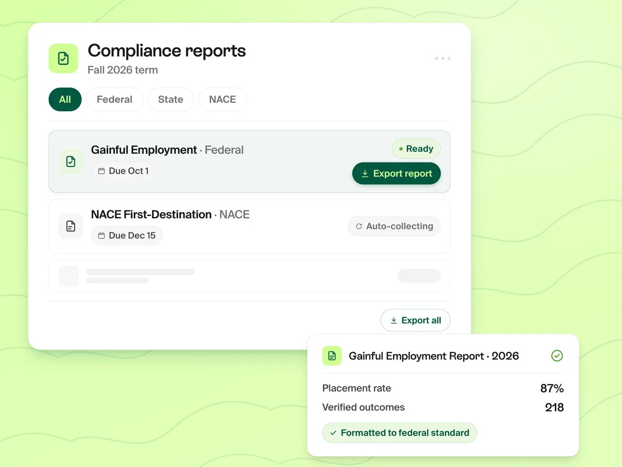 Prentus outcome dashboard showing verified placement data and compliance-ready reporting