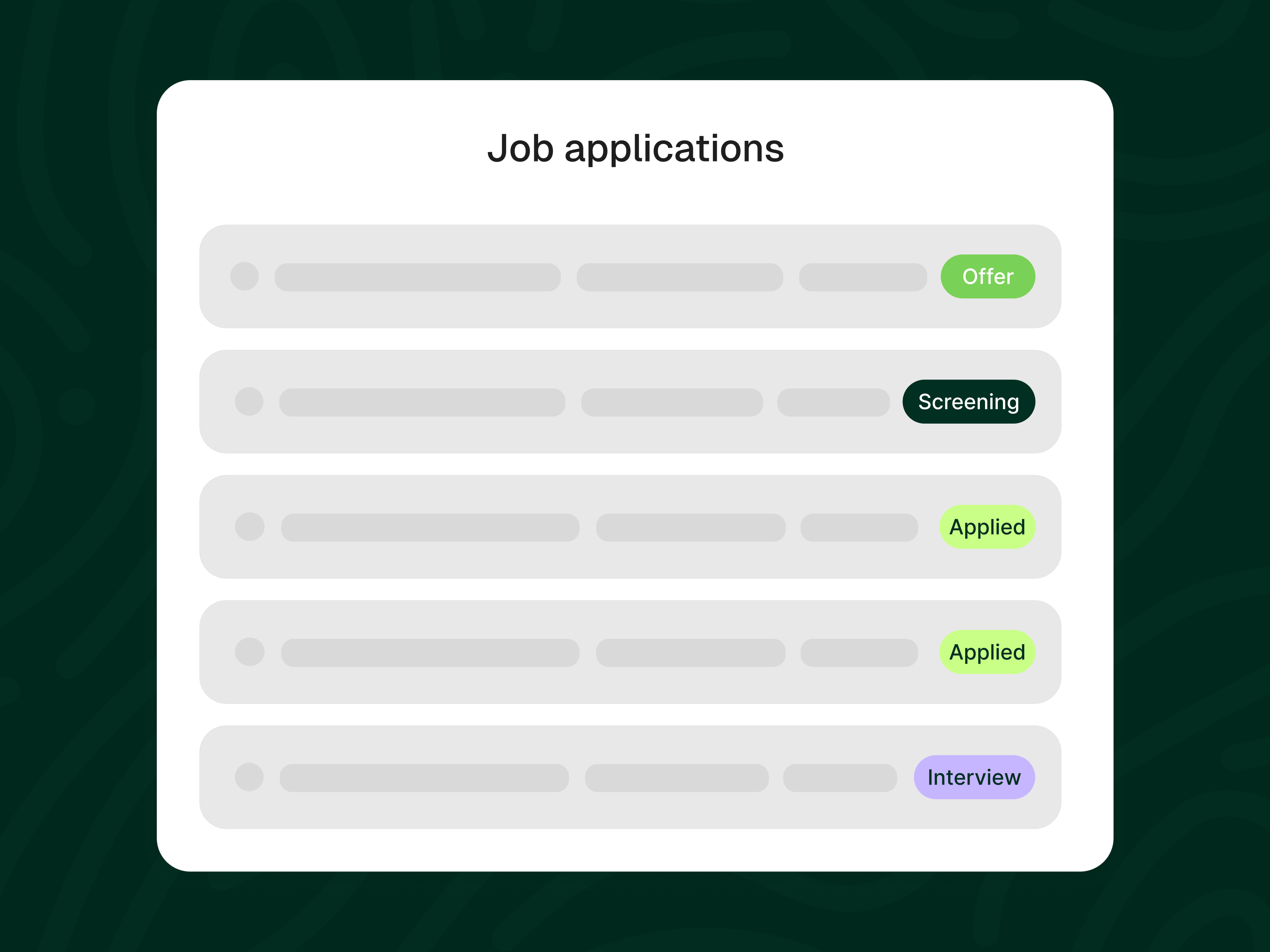 Student job search pipeline showing application stages from applied to offer