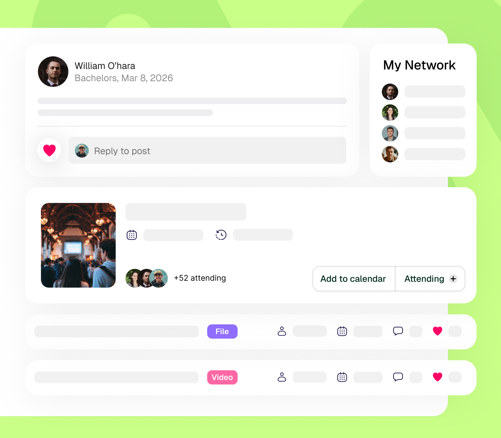 Prentus Community platform showing social feeds and event management